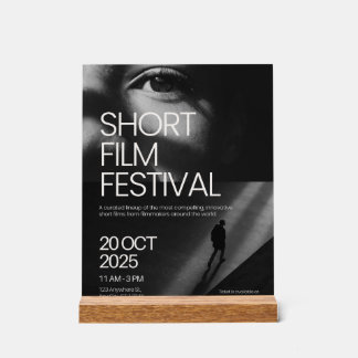 Minimalist Black & White Short Film Festival Poste Acrylic Sign