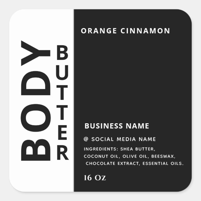 Minimalist black white simple body butter square sticker (Front)