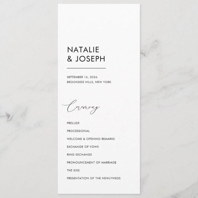 Minimalist Black & White Simple Catholic Wedding Programme (Front)