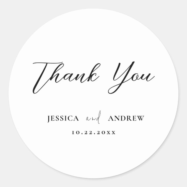 Minimalist Black & White Simple Wedding Classic Round Sticker (Front)