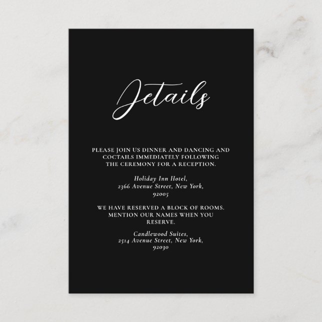 Minimalist Black & White Simple Wedding Enclosure Card (Front)