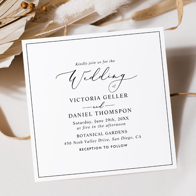 Minimalist Black White Square Wedding  Invitation (Creator Uploaded)