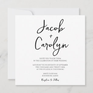 Minimalist Black White Square Wedding Invitation