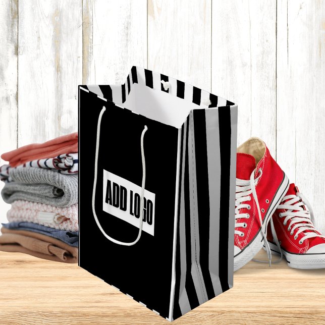 Minimalist Black & White Stripes Business Logo  Medium Gift Bag (Creator Uploaded)
