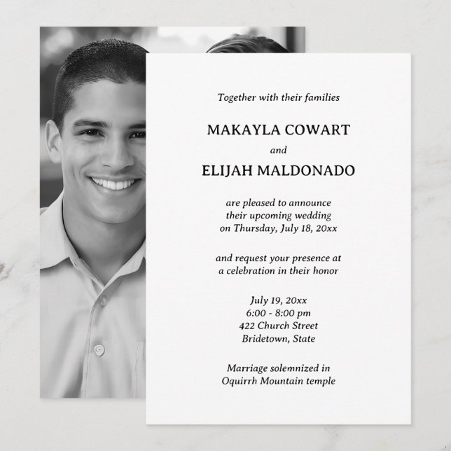 Minimalist Black & White Temple Wedding Reception Invitation (Front/Back)
