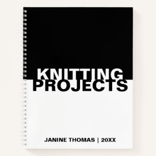 Minimalist Black White Text Knitting Projects Notebook