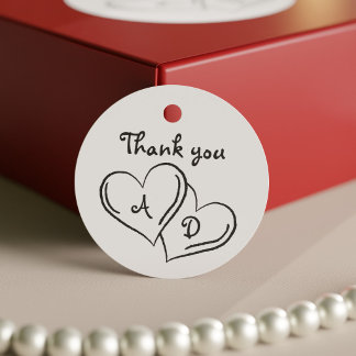 Minimalist Black & White Thank You Doodle Wedding Favour Tags