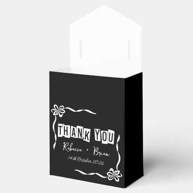 Minimalist Black & White Thank You Wedding Favour Box (Opened)