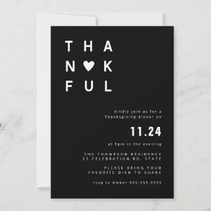 Minimalist Black & White Thanksgiving Dinner Invitation