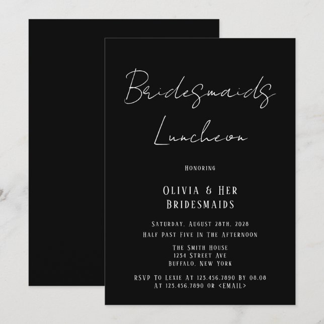 Minimalist Black & White Tie Bridesmaids Luncheon  Invitation (Front/Back)