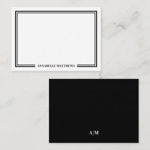 Minimalist Black White Two Border Monogram Card