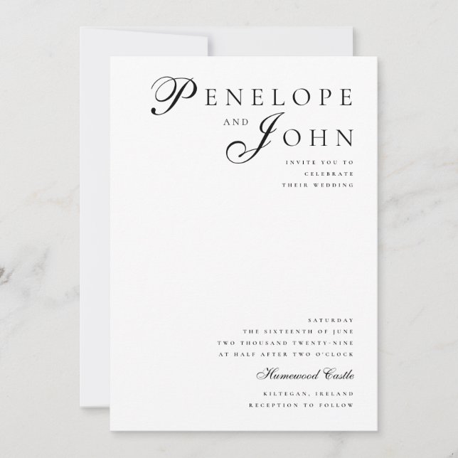 Minimalist Black White Typograph Wedding Invitation (Front)