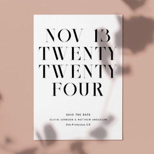 Minimalist Black & White Typography. Clean Wedding Save The Date