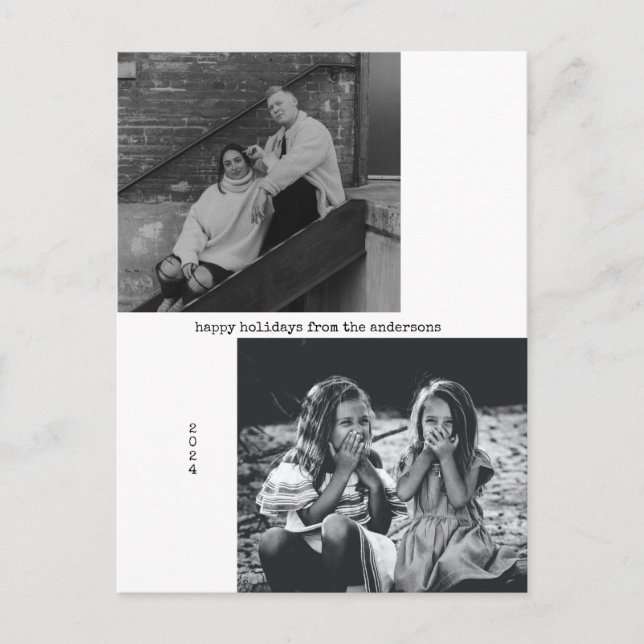 Minimalist Black White Typography Photo Christmas  Holiday Postcard (Front)