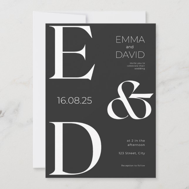Minimalist Black & White Typography Wedding Invita (Front)