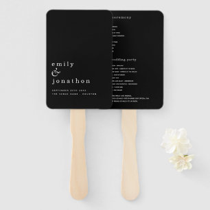 Minimalist Black White Typography Wedding Program Hand Fan