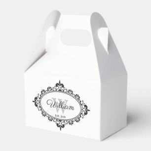 Minimalist Black & White Vintage Damask Monogram Favour Box