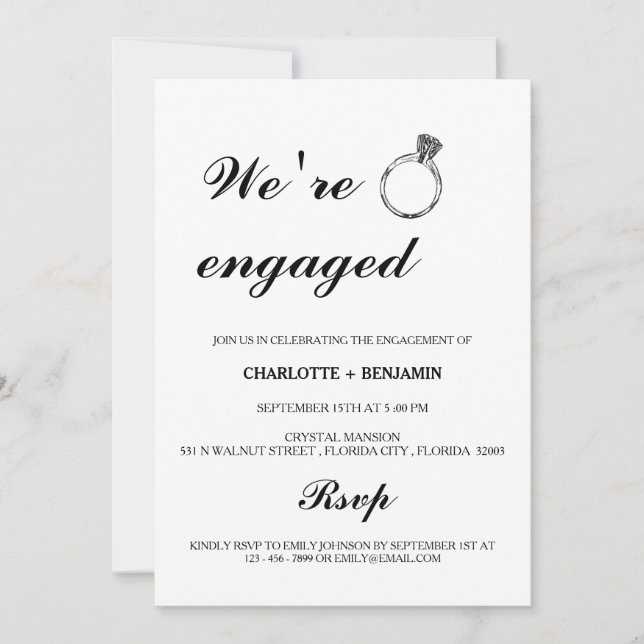 Minimalist Black & White We Are Engaged Invitation (Front)
