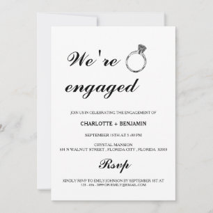 Minimalist Black & White We Are Engaged Invitation