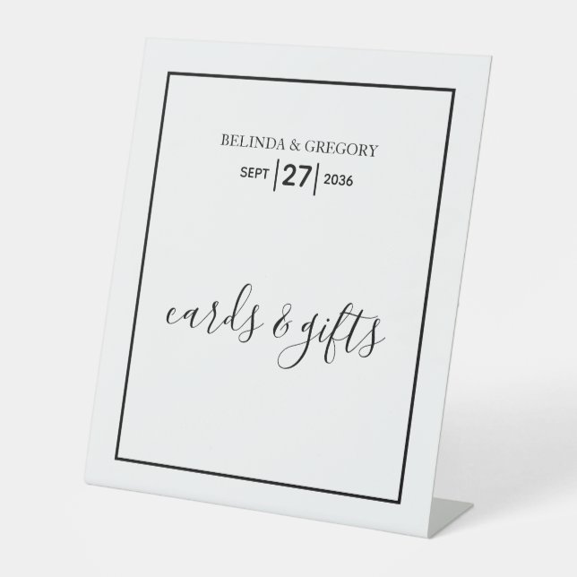 Minimalist Black White Wedding Cards & Gifts Pedestal Sign (Front)