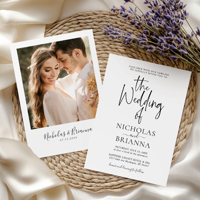 Minimalist Black White Wedding Classic Photo Invitation (Creator Uploaded)