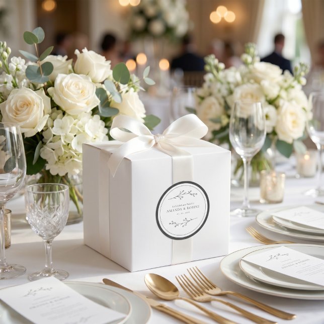 Minimalist Black & White Wedding Classic Round Sticker (Creator Uploaded)