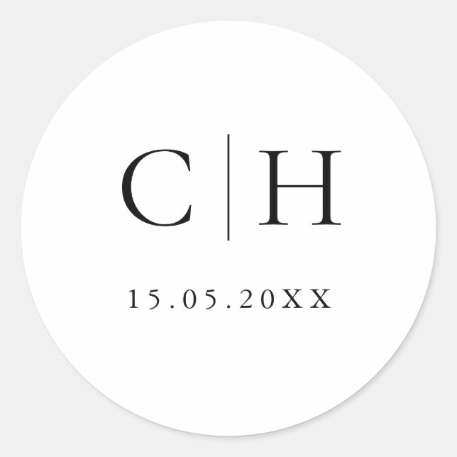 Minimalist Black & White Wedding Classic Round  Sticker (Front)