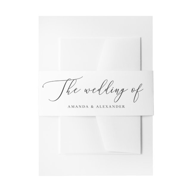 Minimalist Black & White Wedding | Elegant Script Invitation Belly Band (Front Example)