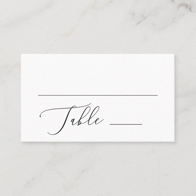 Minimalist Black & White Wedding | Elegant Script Place Card (Front)