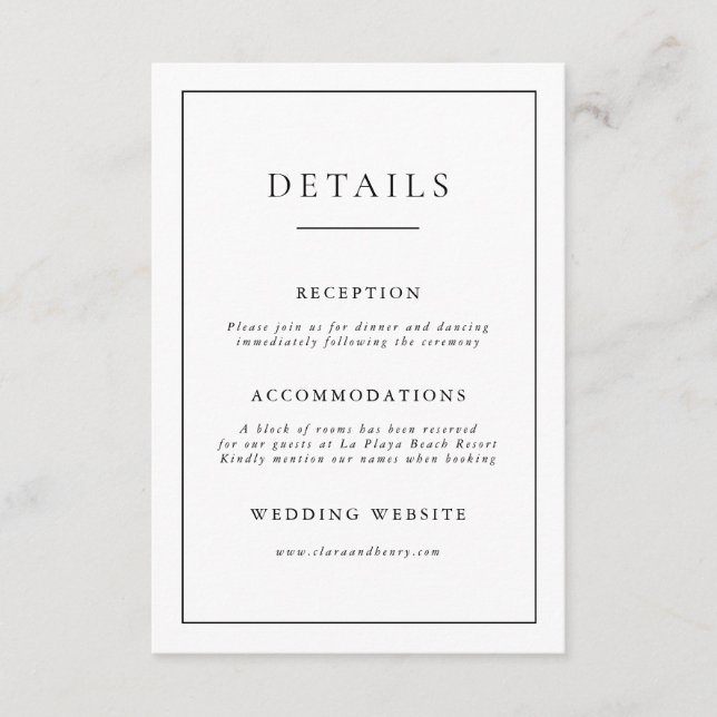 Minimalist Black & White Wedding Enclosure Card (Front)