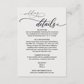 Minimalist Black White Wedding Information Enclosure Card