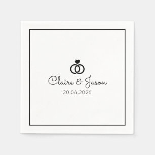 Minimalist Black White Wedding Interlocking Rings  Napkin