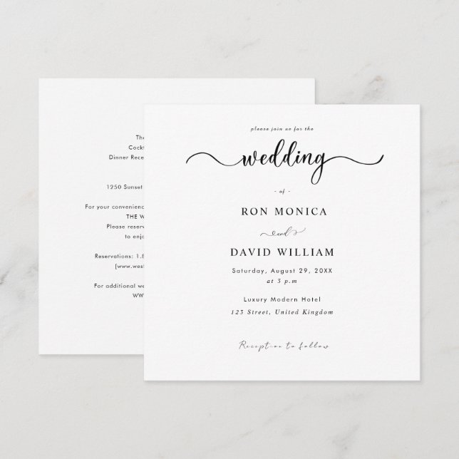Minimalist Black & White Wedding Invitation (Front/Back)