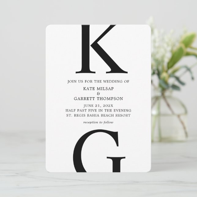 Minimalist Black White Wedding Invitation (Standing Front)