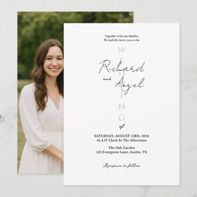 Minimalist Black & White Wedding Invitation (Front/Back)