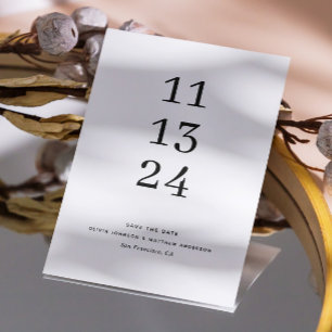 Minimalist Black & White Wedding   Large Date Save The Date