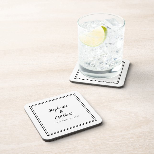 Minimalist Black White Wedding Modern Newlywed Coaster (Right Side)