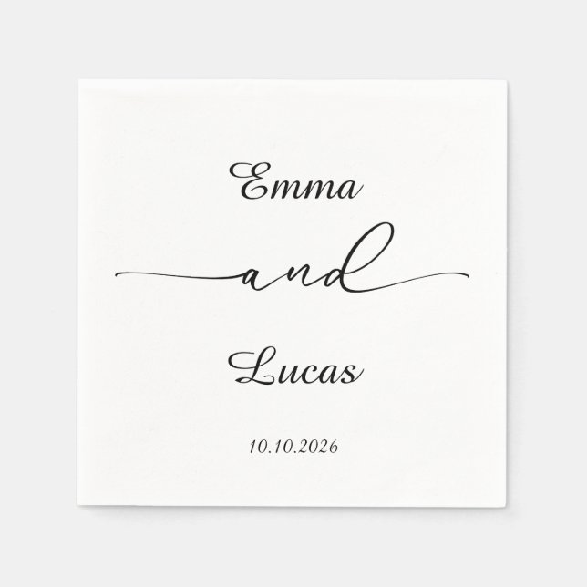 Minimalist Black & White Wedding | Modern Script  Napkin (Front)