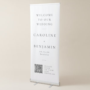 Minimalist Black White Wedding Program QR Code Retractable Banner