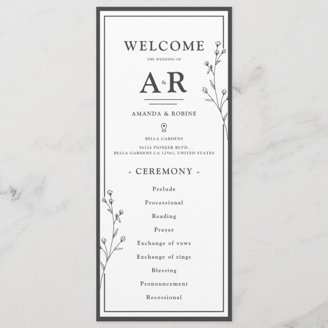 Minimalist Black & White Wedding Programme (Front)