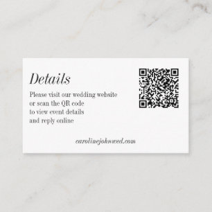Minimalist Black White Wedding QR Code Details Enclosure Card