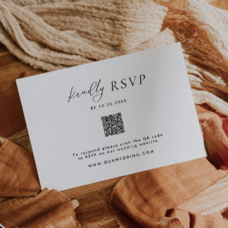 Minimalist Black & White Wedding QR Code RSVP Card