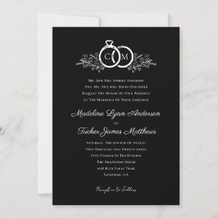 Minimalist Black White Wedding Rings Photo  Invitation