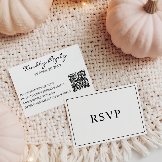 Minimalist Black & White Wedding RSVP QR Code Card (Creator Uploaded)