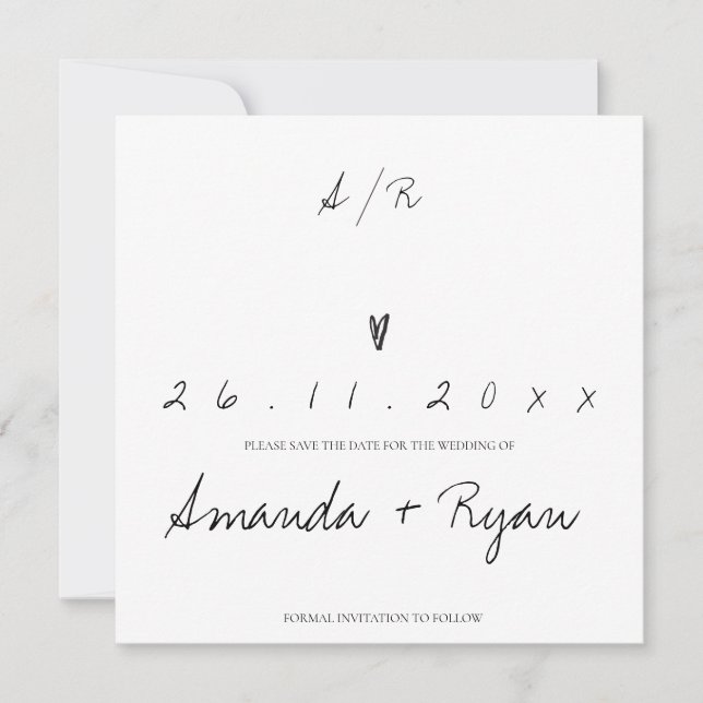 Minimalist Black White Wedding Save The Date Announcement (Front)