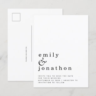 Minimalist Black White Wedding Save the Date Announcement Postcard