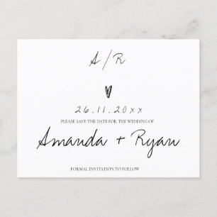 Minimalist Black White Wedding Save The Date Holiday Postcard