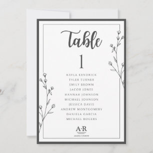 Minimalist Black & White Wedding Seating Plan Card