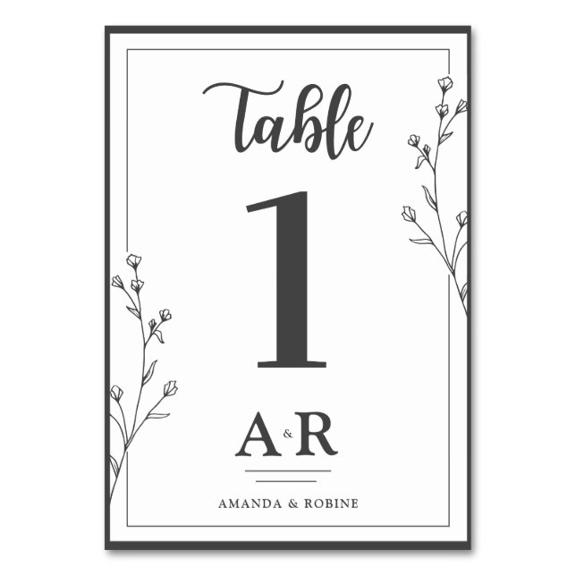 Minimalist Black & White Wedding Table Number (Front)