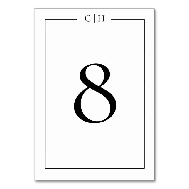 Minimalist Black White Wedding Table Number (Front)